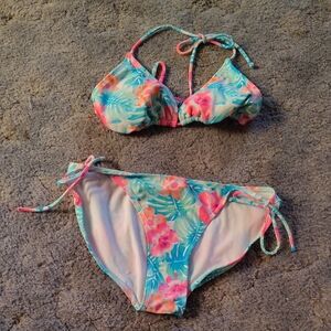 OP Women's/Junior Bikini Set in Pink and Blue Floral Suit